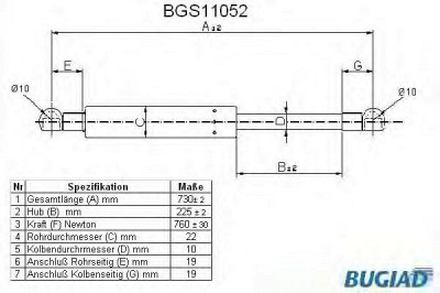 BUGIAD bgs11052 -  Газовая пружина, крышка багажник