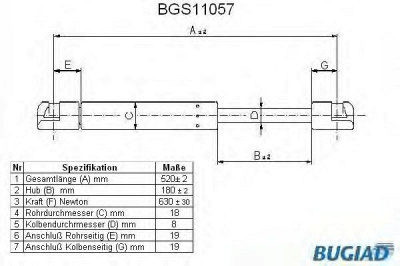 BUGIAD bgs11057 -  Газовая пружина, крышка багажник