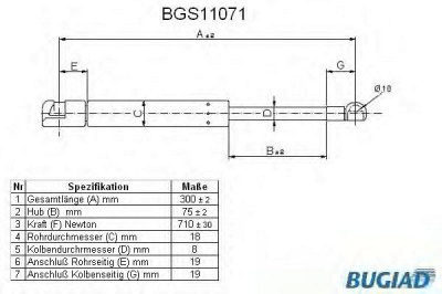 BUGIAD bgs11071 -  Газовая пружина, крышка багажник