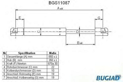 BUGIAD bgs11087 -  Газовая пружина, крышка багажник