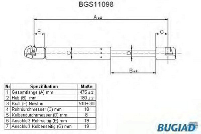 BUGIAD bgs11098 -  Газовая пружина, крышка багажник