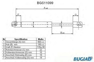 BUGIAD bgs11099 -  Газовая пружина, крышка багажник