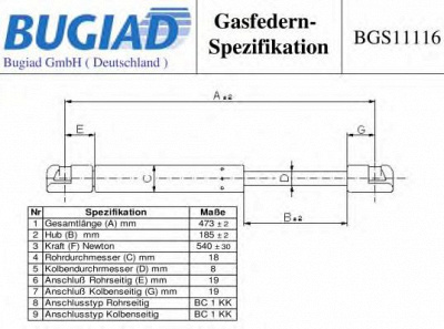 BUGIAD bgs11116 -  Газовая пружина, крышка багажник