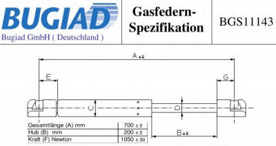 BUGIAD bgs11143 -  Газовая пружина, крышка багажник