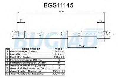 BUGIAD bgs11145 -  Газовая пружина, крышка багажник