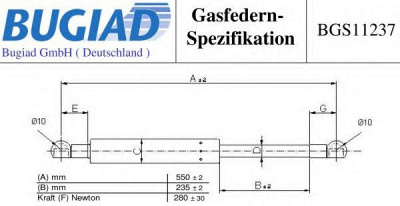 BUGIAD bgs11237 -  Газовая пружина, крышка багажник
