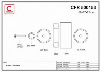 CAFFARO 500153 -  Паразитный / ведущий ролик, поликлиновой ремень