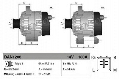 DENSO dan1208 -  Генератор, 14В 180А