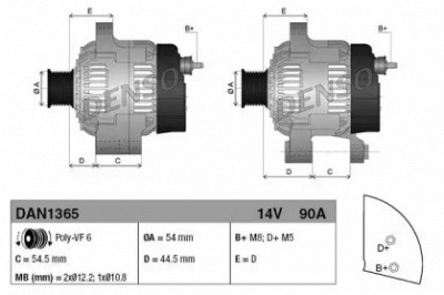 DENSO dan1365 -  ГЕНЕРАТОР 14V 90A