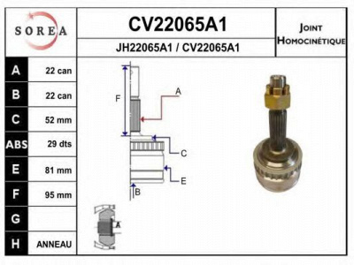 EAI cv22065a1k -  Шарнирный комплект, приводной вал