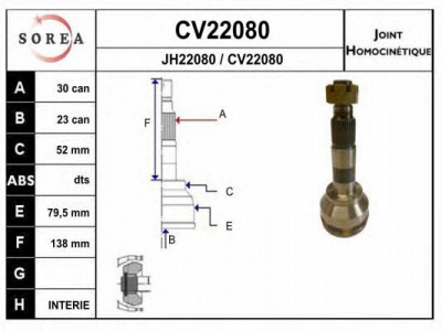 EAI cv22080k -  Шарнирный комплект, приводной вал
