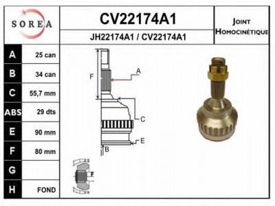 EAI cv22174a1k -  Шарнирный комплект, приводной вал