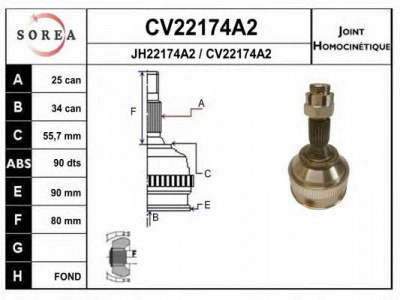 EAI cv22174a2k -  Шарнирный комплект, приводной вал
