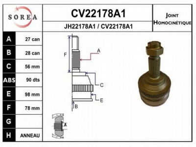 EAI cv22178a1k -  Шарнирный комплект, приводной вал