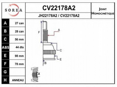 EAI cv22178a2k -  Шарнирный комплект, приводной вал