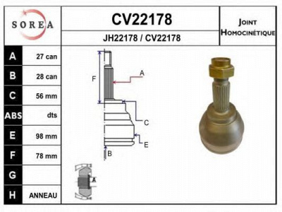EAI cv22178k -  Шарнирный комплект, приводной вал