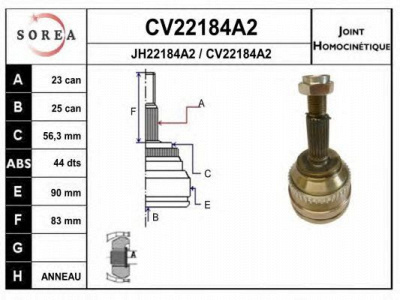 EAI cv22184a2k -  Шарнирный комплект, приводной вал
