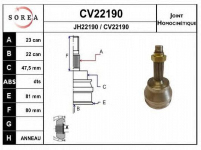 EAI cv22190k -  Шарнирный комплект, приводной вал