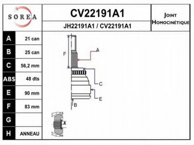 EAI cv22191a1k -  Шарнирный комплект, приводной вал