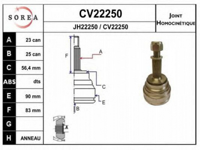 EAI cv22250k -  Шарнирный комплект, приводной вал