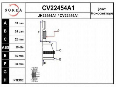 EAI cv22454a1k -  Шарнирный комплект, приводной вал
