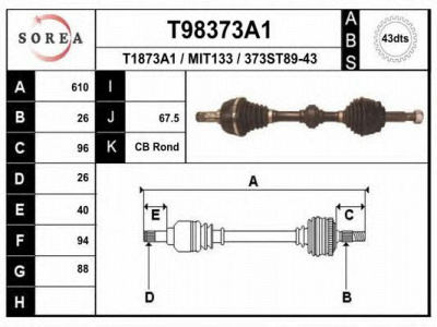 EAI t98373a1 -  Приводной вал