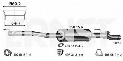 ERNST 390156 -  Средний глушитель выхлопных газов