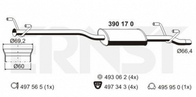 ERNST 390170 -  Средний глушитель выхлопных газов