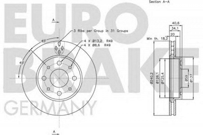 EUROBRAKE 5815202343 -  Тормозной диск