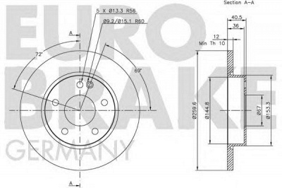 EUROBRAKE 5815203345 -  Тормозной диск