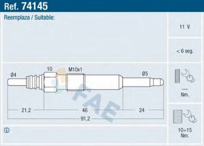 FAE 74145 -  Свеча накаливания