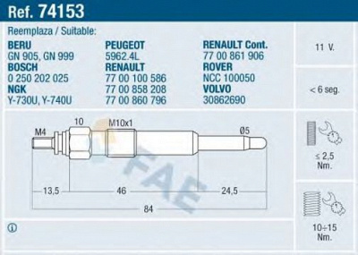FAE 74153 -  Свеча накаливания