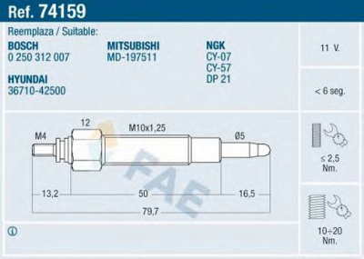 FAE 74159 -  Свеча накаливания
