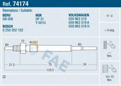 FAE 74174 -  Свеча накаливания