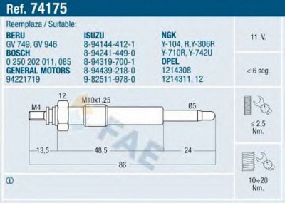 FAE 74175 -  Свеча накаливания