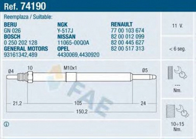 FAE 74190 -  Свеча накаливания