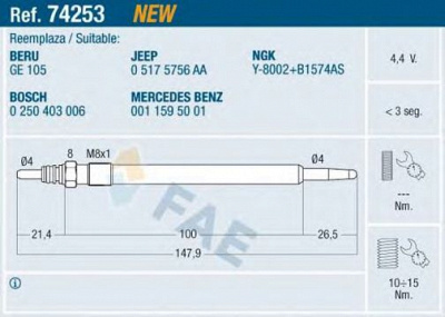 FAE 74253 -  Свеча накаливания