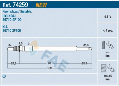 FAE 74259 -  Свеча накаливания
