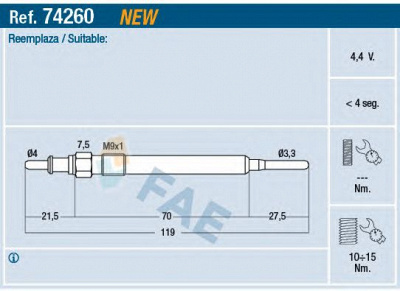 FAE 74260 -  Свеча накаливания