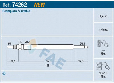 FAE 74262 -  Свеча накаливания