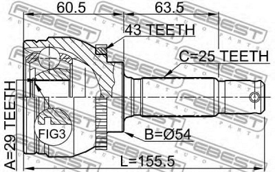 FEBEST 0410da2a43 -  Шрус внешний передний с кольцом ABS