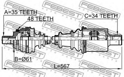 FEBEST 1614210lh -  Привод передний левый 34x567x35