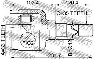 FEBEST 2111gelh -  Шрус внутренний левый33x42x35