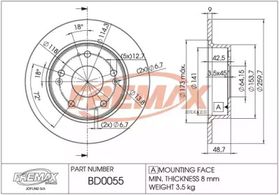 FREMAX bd0055 -  Тормозной диск