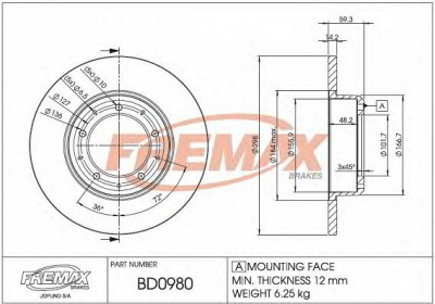 FREMAX bd0980 -  Тормозной диск