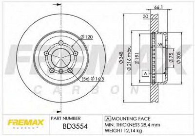 FREMAX bd3554 -  ТОРМОЗНОЙ ДИСК ПЕРЕДНИЙ BMW 535I SERIE 5 (F10, F11