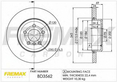 FREMAX bd3562 -  ТОРМОЗНОЙ ДИСК ЗАДНИЙ BMW 535I SERIE 5 (F10, F11)(