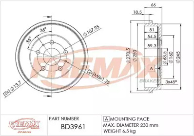 FREMAX bd3961 -  Тормозной барабан