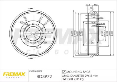 FREMAX bd3972 -  Тормозной барабан