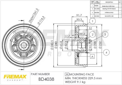 FREMAX bd4038 -  Тормозной барабан